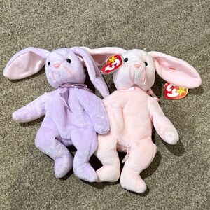 Ty Plush Bunnies in Lavender and Soft Pink